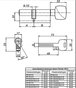 Механизм цилиндровый Premier XR-110(50С/60)-C15-G #170953